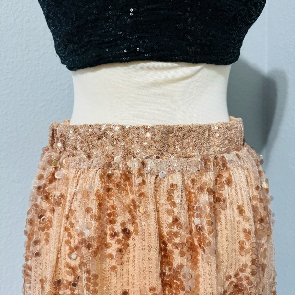 Zara New Gold High Waist Christmas‎ Long Sequin Skirt Size L A-Line Silhouette - Picture 8 of 14